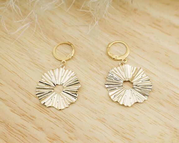 Boucles d'oreilles femme dormeuses cercle strié en acier inoxydable doré Minalis Bijoux