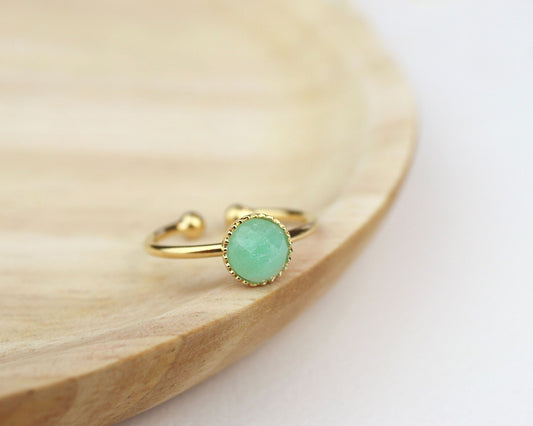 Bague ajustable plaqué or et pierre naturelle / Bijou femme / Bague nacre réglable dorée