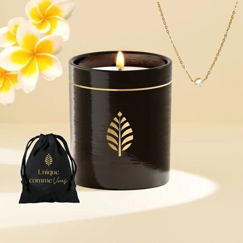 Bougie Bijou Noire Fabriquée en France - Cire naturelle de colza - Parfum Monoï - Bijoux cristaux Swarovski
